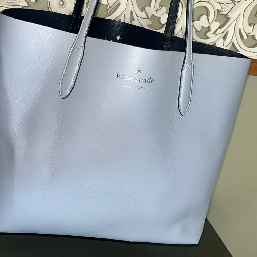 Kate Spade Ava Reversible Leather Tote Periwinkle & Navy EUC